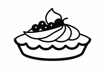 fruit tart with berries and cream line art vector