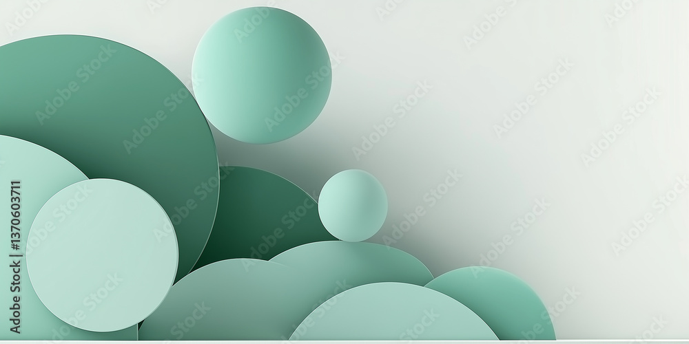 Poster Abstract background showing overlapping green circles and spheres floating in white space