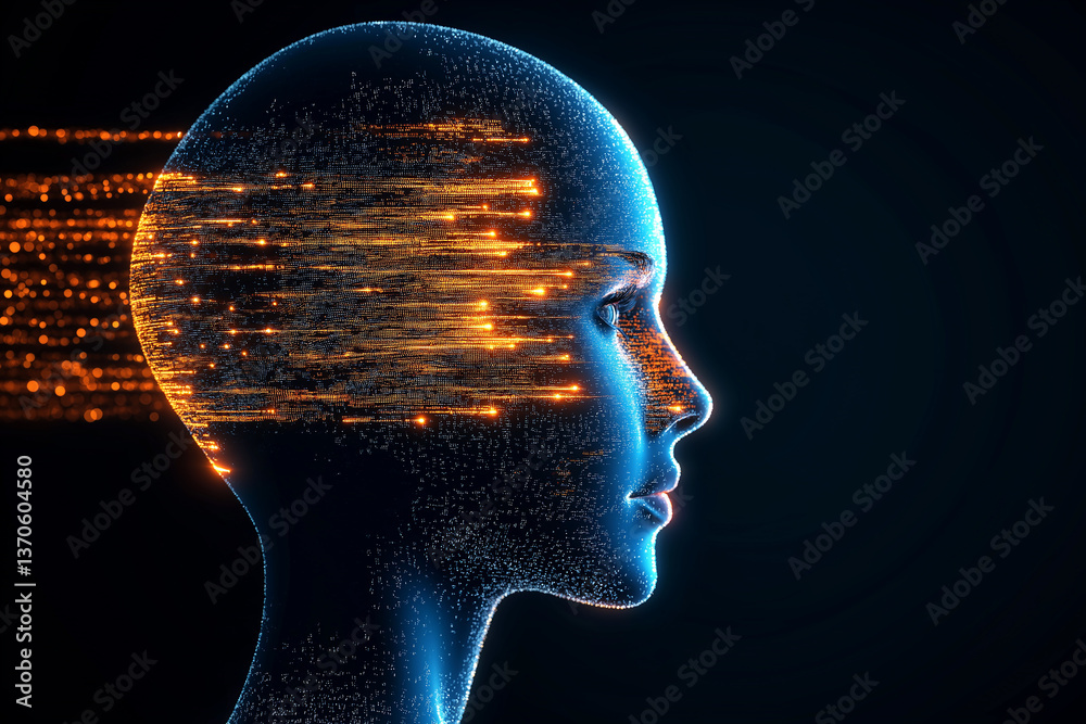 Poster Artificial intelligence processing data stream in digital brain