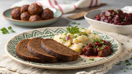 Delicious brandende k rlighed served on a beautifully patterned plate with sides of flavorful accompaniments