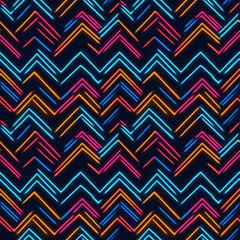 Retro zigzag pattern in bright colors on dark background   Seamless pattern  