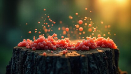 Slime mold double exposure tree stump abstract nature