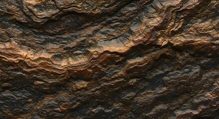 Dark brown and golden rock formation texture with layered structure