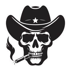 Silhouette Cowboy Skull Smoking Cigar Vector Illustration Design Concept