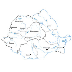 Obraz premium Romania map with Transylvania, regions, waterways, cities and namings