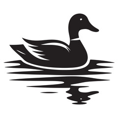 Beautiful Duck Silhouette Vector Illustration Swimming in Water Design