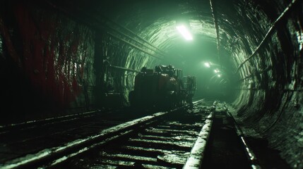 Obraz premium Deep Earth Excavation: Subterranean Tunnels and Mining Equipment Exploration
