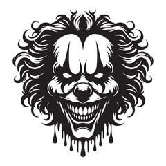 Creepy Clown Face with Evil Grin Silhouette Vector Illustration