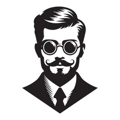 Distinguished Gentleman Silhouette Vector Illustration with Beard Moustache and Glasses