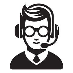 Male Customer Support Silhouette Vector Illustration with Headset