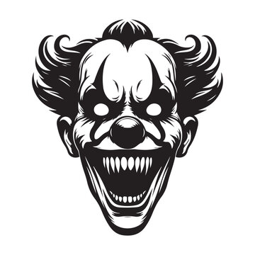 Creepy Scary Clown Vector Illustration with Sharp Teeth for Halloween