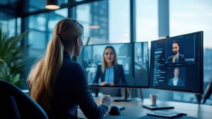 Businesswoman in Video Conference with Colleagues