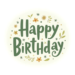 Fototapeta premium happy birthday icon green with flowers and leaves