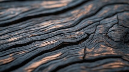 Fototapeta premium A close-up view of textured wood, showcasing intricate patterns and a rich play of light and shadow on its surface.