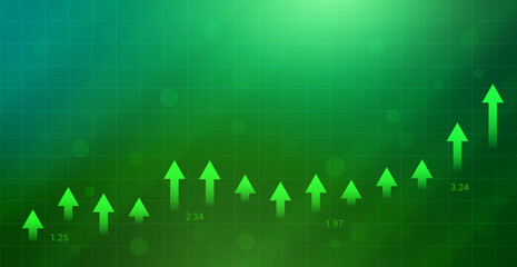 Green Stock Market Background with Trading Graph And Arrow. Finance Banner. Wallpaper. Vector Illustration