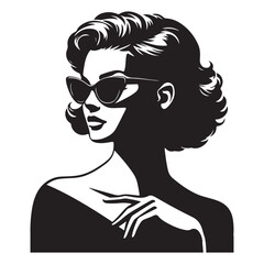 Elegant Woman with Sunglasses Retro Silhouette Vector Art Design