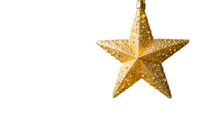 Golden glitter star tree topper, sparkling with festive shine png