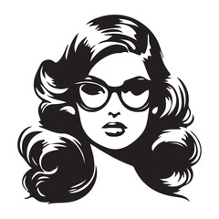 Retro Glamour Woman Portrait with Big Glasses and Hairstyle Vector Art