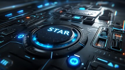 Obraz premium Futuristic control panel with glowing START button