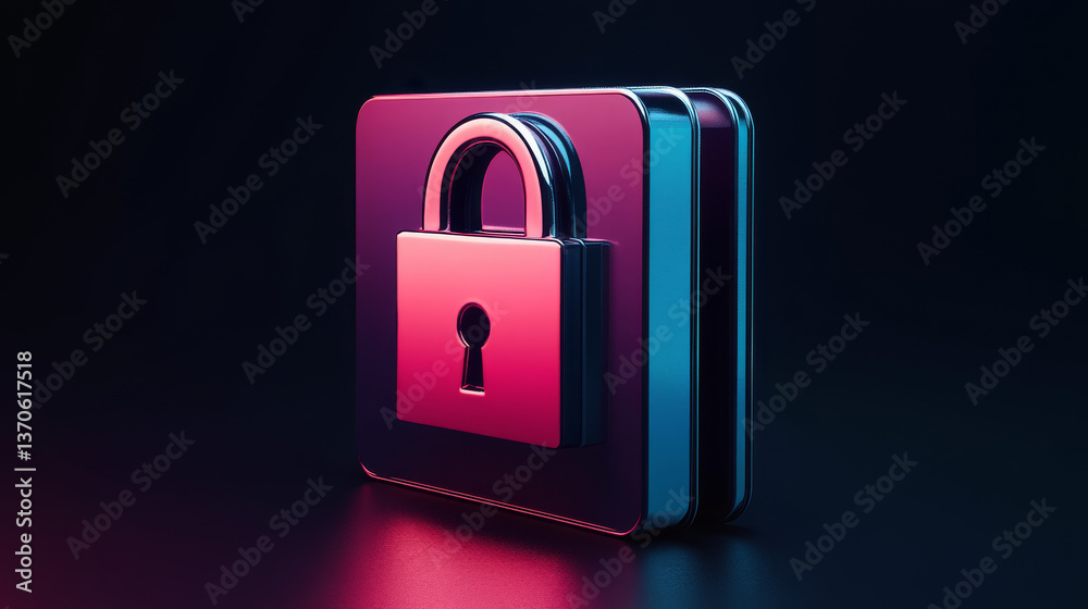 Poster 3d document folder with padlock isolated. render folder and pad lock. concept of business security, 
