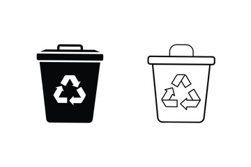 Recycling Bin Icons Solid and Outline Waste Disposal Symbols