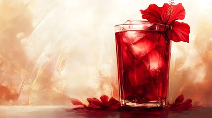 A glass of hibiscus iced tea with flower petals