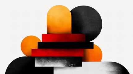 Abstract geometric shapes are stacked against a stark white background, creating a modern and minimalist design composition.
