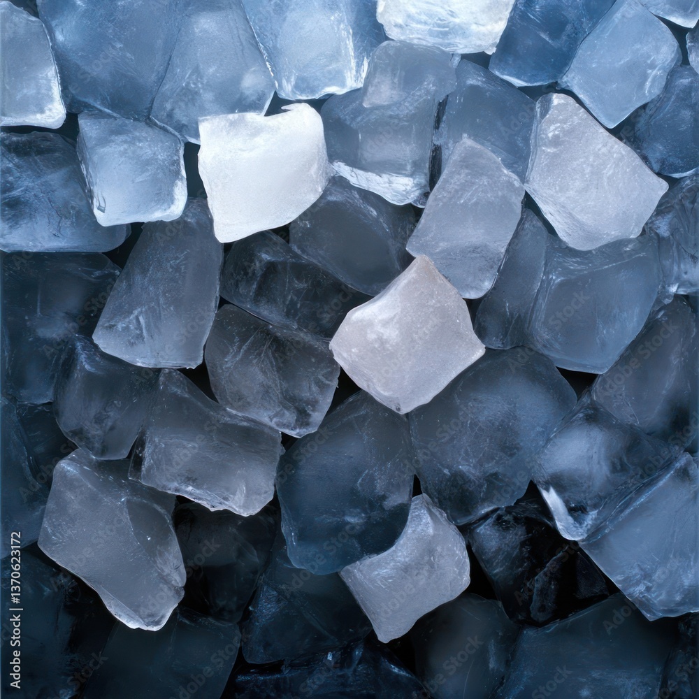 Leinwandbilder Close-up shot of a pile of ice cubes with a gradient blue and white color scheme. The image highlights the texture and transparency of the ice