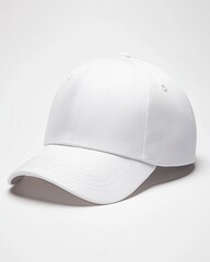 Fototapeta premium A simple white baseball cap with a smooth texture, ideal for casual wear and outdoor activities.