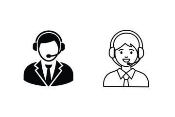Customer Support Agents Icons Male, Female, Headset, Service, Help