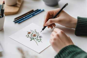 Creative hand drawing of floral design on paper with colored pencils for Mother's Day celebration, artistic expression and gift idea, creative art concept