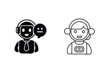 AI Chatbot Customer Service Robot and Human Support Icons