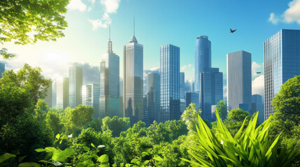 Smart city concept, eco city, green and clean ecology environmental friendly vector illustration.