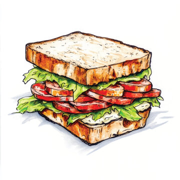 watercolor copic marker concept sketch of BLT Sandwich