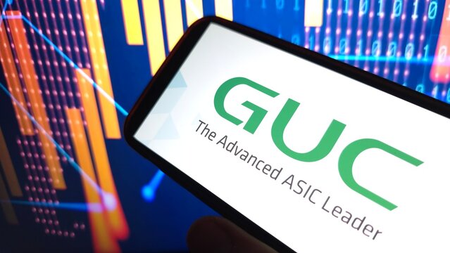 Konskie, Poland - March 25, 2025: Global Unichip Corp company logo displayed on mobile phone
