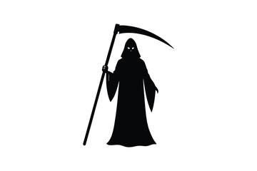 Silhouette art illustration design of a grim reaper holding a long scythe.eps