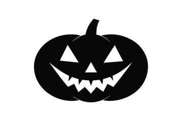 Silhouette art illustration design of a pumpkin with a carved and grinning face.eps