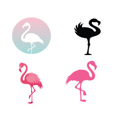 Fototapeta premium A collection of vector illustrations featuring flamingo bird silhouettes.