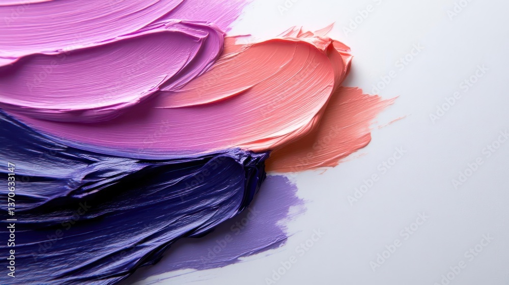 Poster close up view of colorful cosmetic product strokes on white background demonstrating textures and co