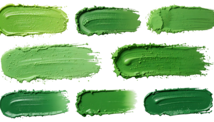 Green makeup strokes in various shades and textures