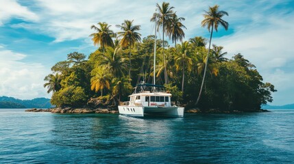 Fototapeta premium Tropical Island Scene With Boat