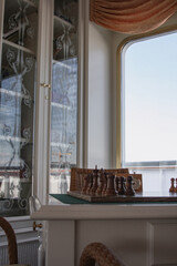 Elegant Belle Époque interior design furnishing bar lounge area onboard ocean liner cruiseship...