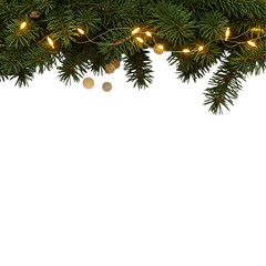 Seamless Christmas Border with Evergreen Branches and Glowing Fairy Lights - Festive Holiday Decoration