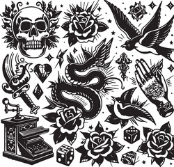 Vintage Tattoo Style Vector Bundle | Traditional Flash Art SVG Pack"