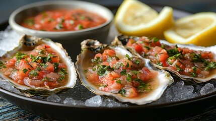 Prepared Oysters with Sauce on Ice