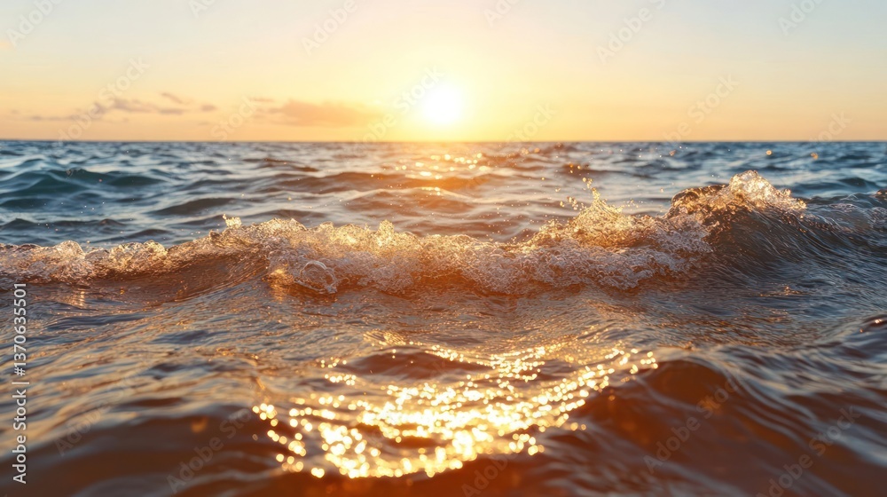 Aufkleber vibrant sun over the ocean surface golden hour reflections on the waves ripples and spray create a d
