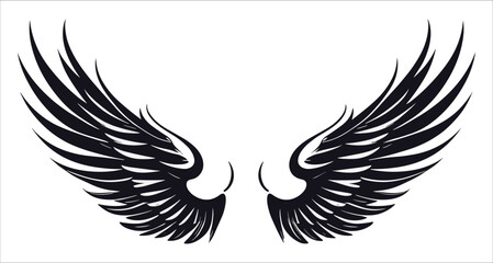 Obraz premium Black wing silhouettes vector for tattoo design. Abstract black feathered wings vector art. Flying bird wings silhouette vector. Angel wings silhouette for tattoo design