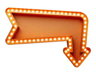 A glowing orange sign with a downward arrow. The sign is lit up and he is a neon sign