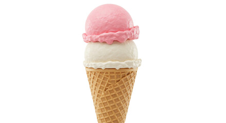 Isolated Strawberry and Vanilla Ice Cream Cone