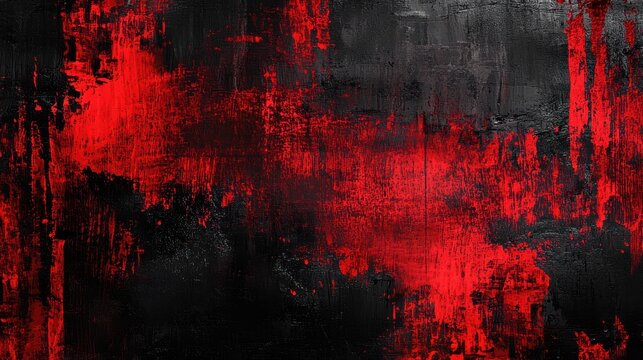 Bold black canvas with striking red accents and grunge texture. Dynamic contrast creates edgy atmosphere. High-resolution image for contemporary designs, modern art, urban themes.
